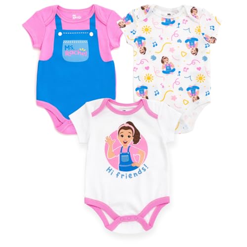 Ms. Rachel Baby Girls 3 Pack Cosplay Bodysuits Newborn to Infant Sizes (Newborn - 24 Months)