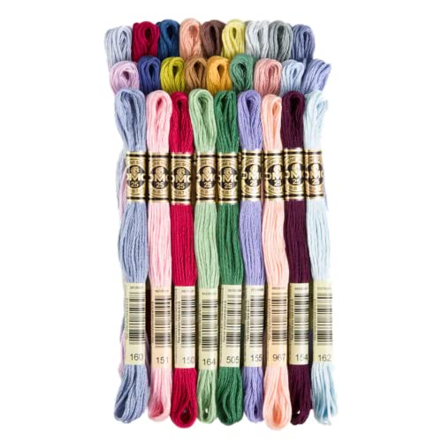 Image of DMC Embroidery Floss Kit, DMC Gold Collection Embroidery Thread Pack,27 Colors Bundled with Rylei Crafts Plastic Floss Bobbins,Cotton Cross Stitch Threads,Premium Supplies for Embroidery String /Yarn