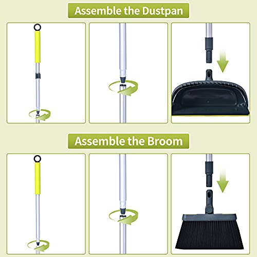 Jekayla Broom and Dustpan Set for Home with 54" Long Handle, Upright and Lightweight Dust pan