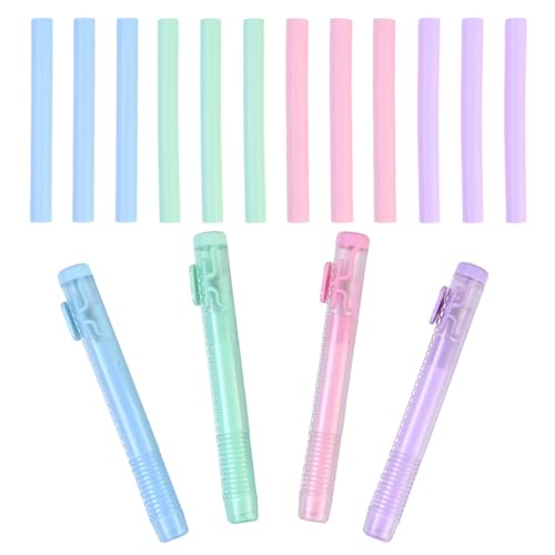 Gomas de Borrar Retráctils, 4 Piezas con 12 Recambios de Repuesto, Goma Borrar Boligrafo Lapiz Goma para Niños, Estudiantes, Profesores, Artistas, Escuela, Oficina, Pintura, Escritura