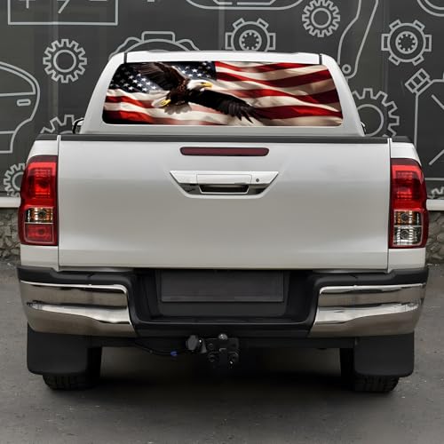 Image of Back Window Decals for Trucks - 65x17.3 in American Flag Window Decal Rear Window Decals for Truck Decor, Creative Truck Rear Window Decal for Personalized Decoration - Eagle-6-S