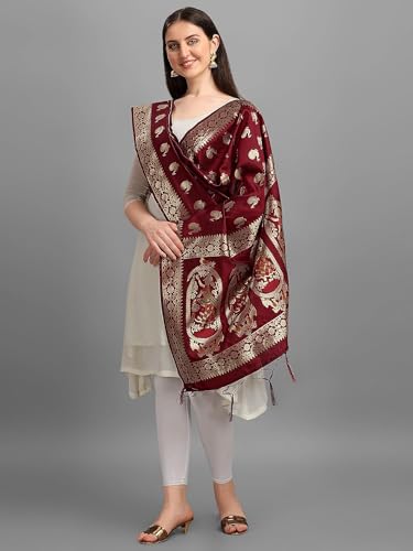 Women's Woven Banarasi Silk Zari Dupatta/Chunni, Width 1 Meter, Length 2.5 Meter2