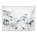 Kurtect Dandelion Tapestry,Rustic Dragonfly Teal Blue Floral Theme Pattern Print Tapestries for Living Room Party Beach Picnic Blankets Tablecloths Wall Decor, 30x40 in
