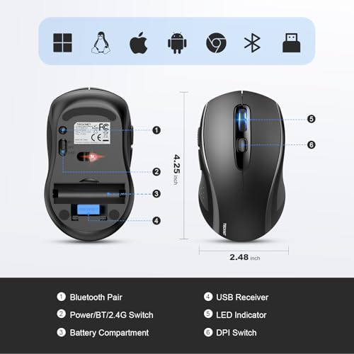 TECKNET Bluetooth Mouse 4000DPI Wireless Mouse Bluetooth for Laptop 2 in 1 BT 5 0 3 0 2 - image 9