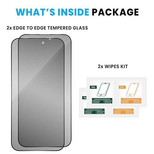 Image of ArmourPro Anti-Spy Privacy Tempered Glass for iPhone 14 Pro Max - Anti Peeping Screen Protector, Edge to Edge Full Coverage, 9H Hardness, Easy Installation Kit | Pack of 2