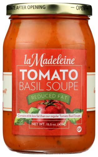 La Madeleine Tomato Basil Soup 15.5oz Glass Jar (Pack of 4) (Reduced Fat)