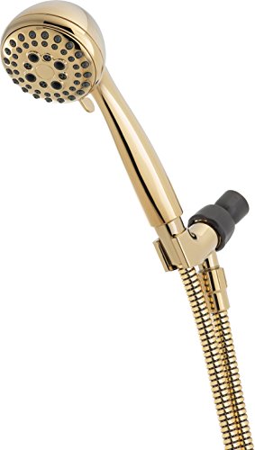 Delta Faucet 5-Spray Touch-Clean Hand Held Shower Head with Hose, Polished Brass 75503PB