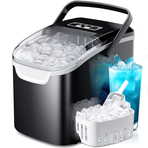 Image of Countertop Portable Ice Maker Machine with Handle, 8 Bullet-Shaped Ice Cubes Ready in 6 Mins, 26Lbs /24H, Self-Cleaning Function with Ice Scoop and Basket for Home /Kitchen /Party (Black)