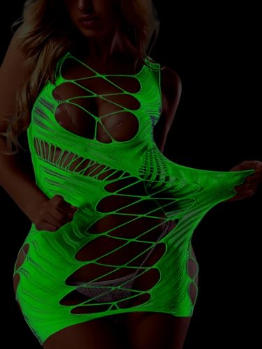 Image of Sexy Lingerie for Women Fishnet Halter Chemise Deep V Hot Mesh Mini Dress Bodysuit Valentine's Day Stripper Outfits