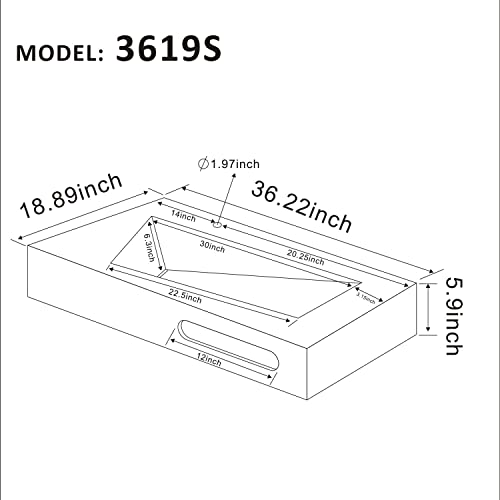 Gesipor 36"X19" Wall-Mount Stone Resin Bathroom Sink Rectangular Vessel Sinks For Bathroom Floating Vanity Sink Trough (Mirror Not Included) #TOP6