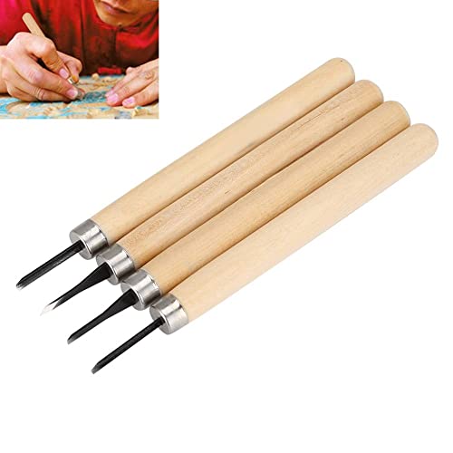 4Pcs Wood Carving Knife Set - Manual Sharpener, Wood Engraving & Rubber Stamp Pattern Carving Tools for Craft Projects (#1)