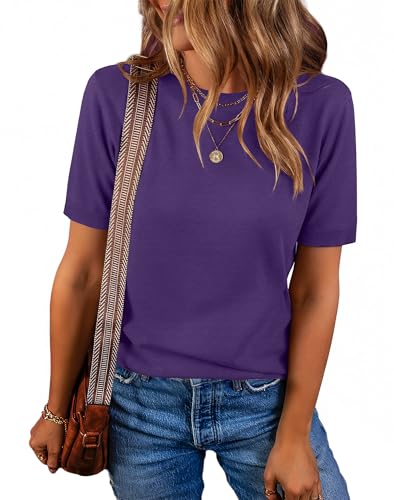 RUMIA Sweaters for Women Trendy Crewneck Business Casual Tops Office Work Blouses Deep Purple M — view 2