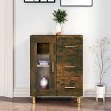FIRBNUS Aparador Roble Ahumado Mueble Entrada Recibidor Recibidores De Entrada Aparadores para Salon Mueble Entrada De Cocina Auxiliares Mueble TV 69,5x34x90 cm Puerta de Vidrio