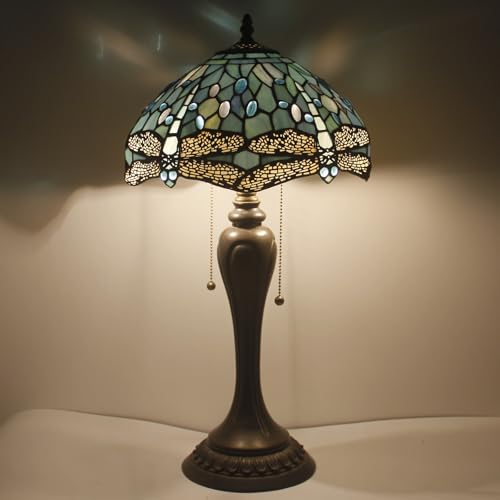 Image of WERFACTORY Tiffany Table Lamp Stained Glass Bedside Lamp Desk Reading Light