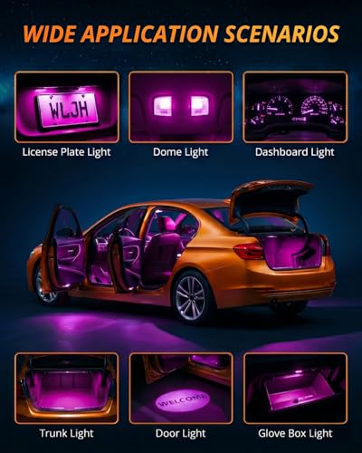 Image of WLJH Pink 194 T10 LED Bulb with Twist-Lock Sockets for Instrument Cluster | 3030 SMD, 200lm, PC194 PC168 PC195, Plug and Play, Glove Box, Courtesy, Map, Dome, Dash Cluster Backlight , 6-Pack