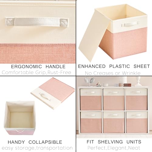 Mangata Aufbewahrungsbox 33x38x33 cm, faltenfrei Stoff Aufbewahrungskörbe für Kleiderkörbe, Körbe, Truhen, Spielzeug (4 er, Rosa/Beige Weiß) – Ansicht 7