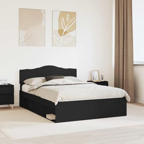 Teenpull Black Pine Wood Bed Frame 140 x 200 cm, Bed Frame with slatted Base, upholstered headboard Look, Bedroom Support for Two, Modern Platform for Home and Guest Room