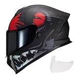 JQF Gear Motorcycle Full Face Dual Visor Helmets for Adults Street Bike Racing Motorbike Helmet A8 DOT Approved (Matte Lidless Eye, M)