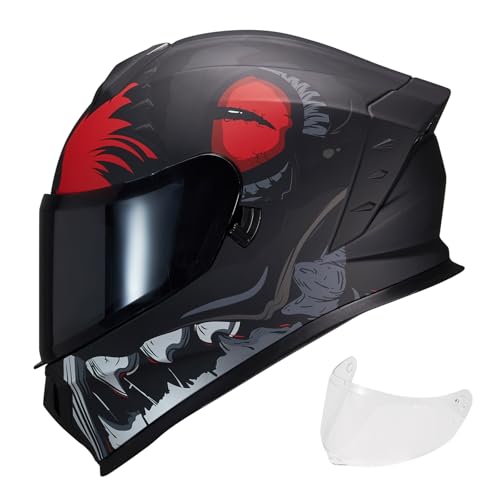 JQF Gear Motorcycle Full Face Dual Visor Helmets for Adults Street Bike Racing Motorbike Helmet A8 DOT Approved (Matte Lidless Eye, XL)