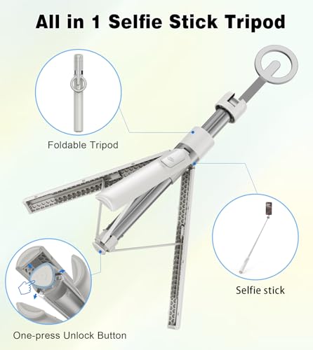 TONEOF 68" Magnetic Selfie Stick Tripod with Aluminum Strong Magnetic Holder for Magsafe, 360° Rotatable Travel Phone Tripod Stand with Metal Ring & Rechargeable Remote for iPhone/Android(Beige Gray)