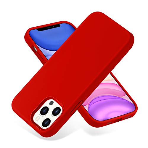 SNBLK Compatible with iPhone 12 Pro Max Case Liquid Silicone 6.7 Inch (2020), Soft Thick Protective Rubber Cell Phone Basic Cases Covers for Women Men Girls Boys, Red