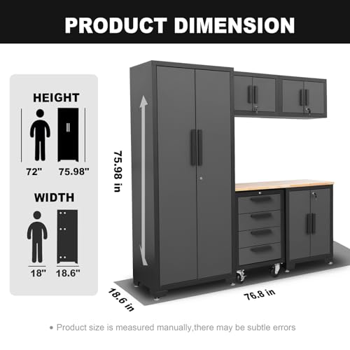 Image of Torin Garage Cabinets Storage System: 6 Piece Set with Lockers and Workbench for Home, Office, Gym, School, Black /Grey,AGPZ112B