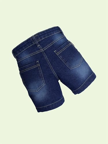 Image of KiddoPanti Boys Knee-Length Denim Shorts | Stretchable Cotton Poly Denim | Comfortable Fit with Button Elasticated Waistband & Zip Fly