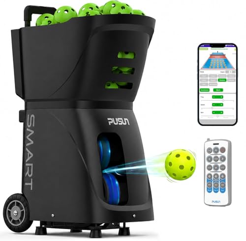 PUSUN PP-Smart Pickleball Machine with Invertible Hopper | 80+ Ball Capacity, Lightweight 32.6 lb...