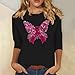 Cancer Awareness Shirts for Women Casual Butterfly Print Crew Neck Pink Ribbon t-Shirt 3/4 Sleeve Pullover Tee Top Black Women Cancer t Shirts XL