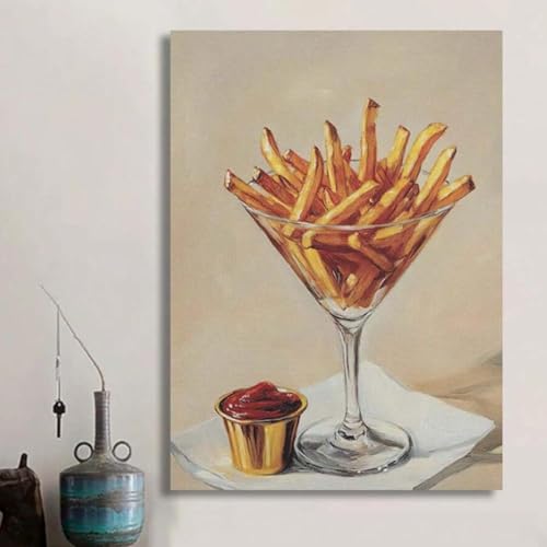 Peinture frites dans un verre à Martini XINBAO grand format nature morte