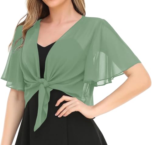 Image of Women's Solid Puff Sleeve Kimono Short Cardigan Loose Cover Up Casual Blouse Top Chiffon