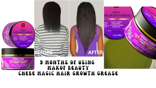 Image of MAKOF BEAUTY Chebe Hair Growth Grease - Herbal Pomade with Clove, Fenugreek, Rosemary, Moringa & Ayurvedics Herbs for Hair Loss, Edges & Thinning Hair 4oz