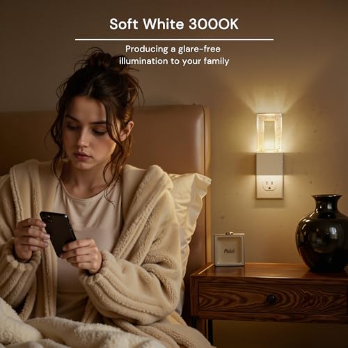 Image of L LOHAS LED Night Light Plug in, 2 Pack Foldable Night Lights Plug into Wall, Portable LED Nightlight with Dusk to Dawn Sensor, Dimmable 0-100LM White Nightlights for Travel, Hotel, Bathroom, Hallway