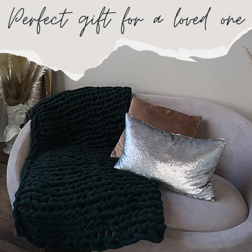 Kaffrey 50 X 60 Inches, 4.2 Lb, Chunky Knit Blanket, Luxury Hand-Knitted Chenille Throw Blanket, Soft And Cozy Giant Knitted Blanket, Machine-Washable And Non-Shedding, Emerald Green #TOP5