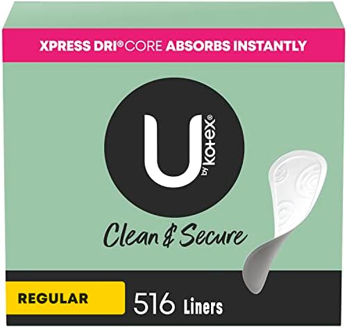 U by Kotex Clean & Secure Panty Liners, Light Absorbency, Regular Length, 516 Count (4 Packs of 129)