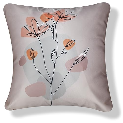Image of Decorative Satin Sofa Cushion Covers Set of 5, 16 inch x 16 inch, Sofa Cushion Pillow Cover, Brown and White, Tea Time Design, Zipper Closure (Lunar, 16X16 Inches)