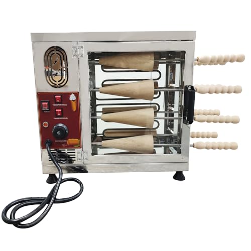 Image of BREVELTION Commercial Chimney Cake Roll Oven Maker Electric Ice Cream Cone Making Machine 8-Station Baking Station with 16pcs Roll Molds for Chimney Cake and Bread Rolls Stainless Steel