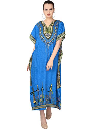 SKAVIJ Caftan Mujer Verano Talla Grande Vestidos Mujer Verano Largo Azul Talla Única
