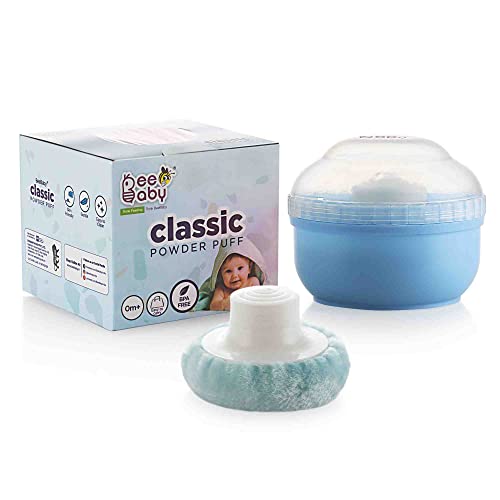 BeeBaby Classic Powder Puff with Container for Baby (Blue) | Soft Touch. 100% BPA Free.