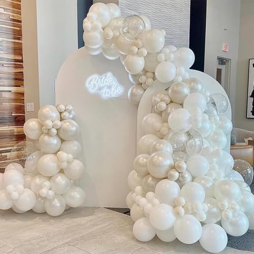 Image of Pearl White Balloons, 55 PCS 12 Inch Double Stuffed Pearl White Sand White Ivory Wedding Balloons for Engagement Proposal Bridal Shower Baby Shower Birthday Party Decorations