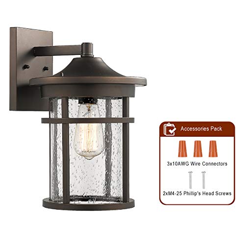 Bestshared Outdoor Wall Mount Light Fixture, 1-Light Wall Sconce Mounted Light, Exterior Wall Lantern With Seeded Glass Shade (Oil Rubbed Bronze, 14" Height) #TOP5