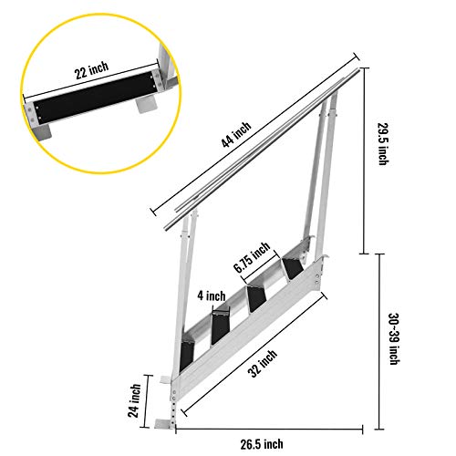 Vevor Dock Ladder With Rubber Mat, Dock Steps 30"-39" Adjustable Height, Dock Stairs Aluminum 4 Step, Each Step 22" X 4", 500Lbs Load, For Lake, Marine Boarding, Pool #TOP7