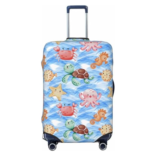 Cute Sea Life Luggage Cover Protector Elastic Washable Anti-Scratch Suitcase Covers With Zipper Closure For Luggage 18-32 Inch X-Large