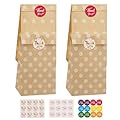 Mkitnvy Sacchetti di carta per feste, 20 sacchetti colorati di carta kraft per caramelle con 36 adesivi per confezionare regali, per Matrimoni, Natalizi Feste, Halloween, compleanno bambini (Marrone)