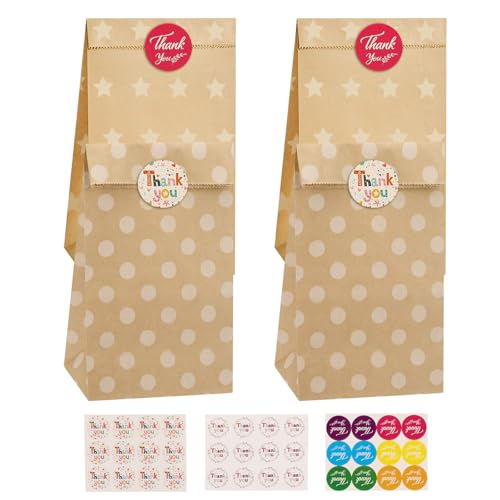 Immagine prodotto: Mkitnvy Sacchetti di carta per feste, 20 sacchetti colorati di carta kraft per caramelle con 36 adesivi per confezionare regali, per Matrimoni, Natalizi Feste, Halloween, compleanno bambini (Marrone)