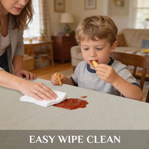 Image of Softalker Vinyl Tablecloth Rectangle, Outdoor 100% Waterproof Oil Proof Plastic Edge Binding Table Cloth, Heavy Duty Thick Wipeable PVC Table Covers for Picnic Dining Party - 54 x 108 Inch, Sand