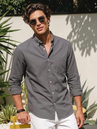 Image of Urbano Fashion Men's Cotton Full Sleeve Regular Fit Solid Oxford Shirt with Button-Down Collar