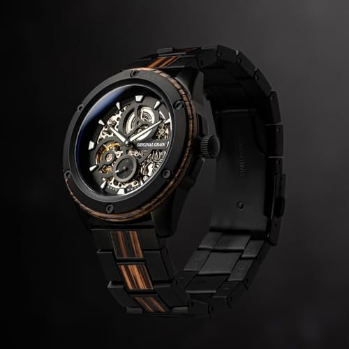 Original Grain Whiskey Black Rugged Automatic 44mm | Automatic Movement, 316L Stainless Steel, Adjustable Watch Band | 10ATM Water-Resistant & Scratch-Resistant | Whiskey Barrel Wood - Image 5
