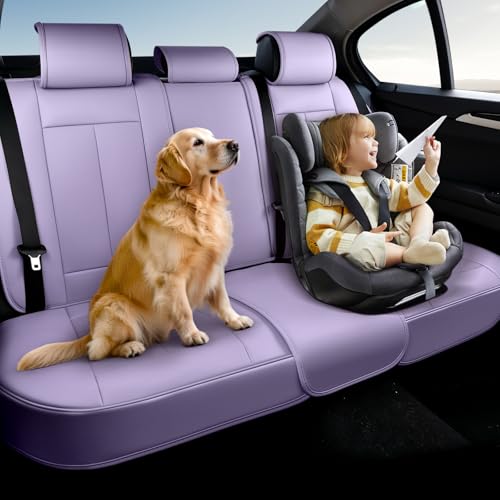 Image of Coverado Automotive Seat Covers, Car Seat Protector for Back Seat, Purple Waterproof Seat Covers for Cars Carseat Cover, 3-Pieces Back Seat Cover for Car, Faux Leather Universal Fit Most Cars