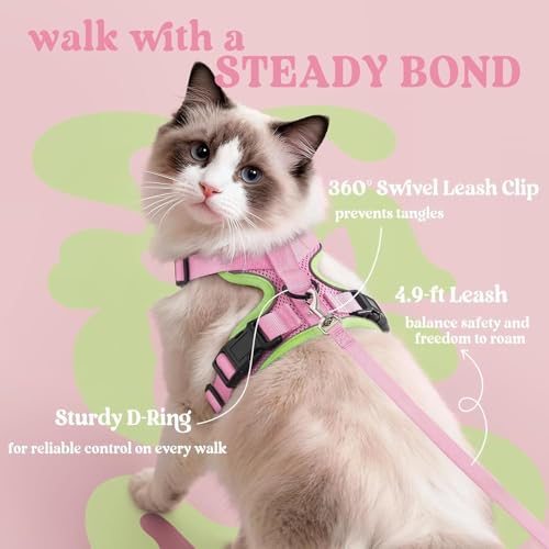Image of rabbitgoo Cat Harness and Leash Set, Escape Proof Vest, Pink & Light Green
